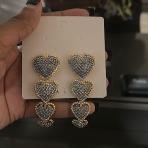 NEW! Blue Diamond Crystal Heart Earrings